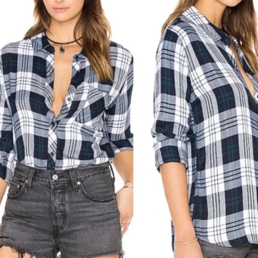 Rails Hunter Button Up Plaid Flannel Navy Forest … - image 1